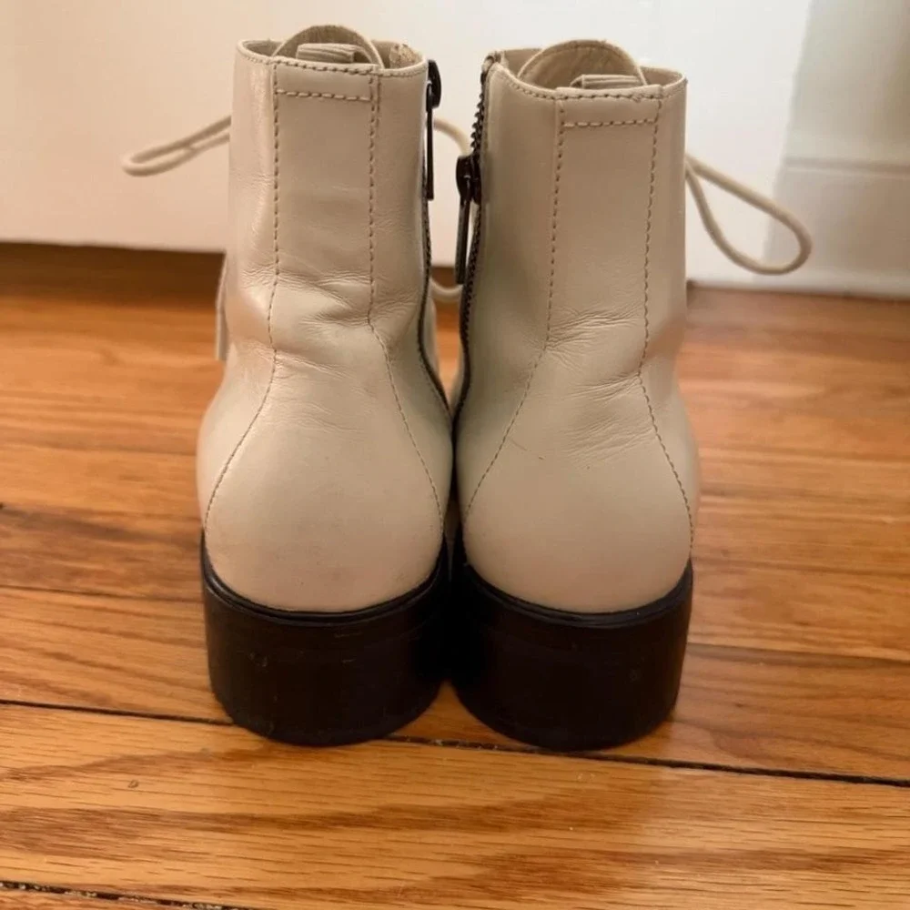 Everlane Modern Utility White Leather Lace Up Combat Boots Ankle Booties Sz 10‎